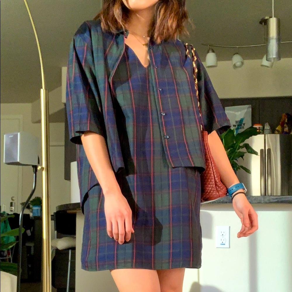 Zara green and red tartan two in one dress